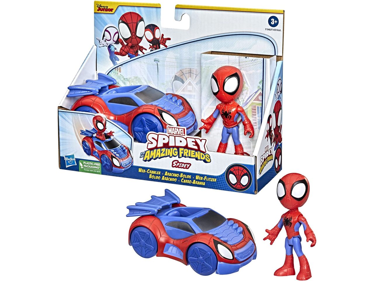 Personaggio spidey con veicolo web crawler
