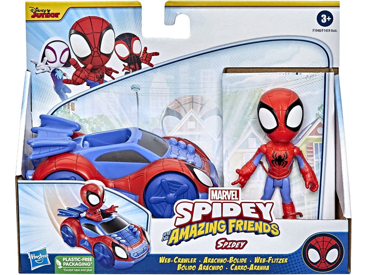 Personaggio spidey con veicolo web crawler