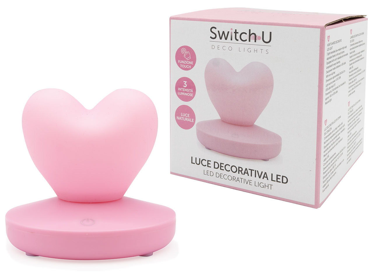 Luce notturna a led a forma di cuore rosa 10x10x10 cm - Switch U