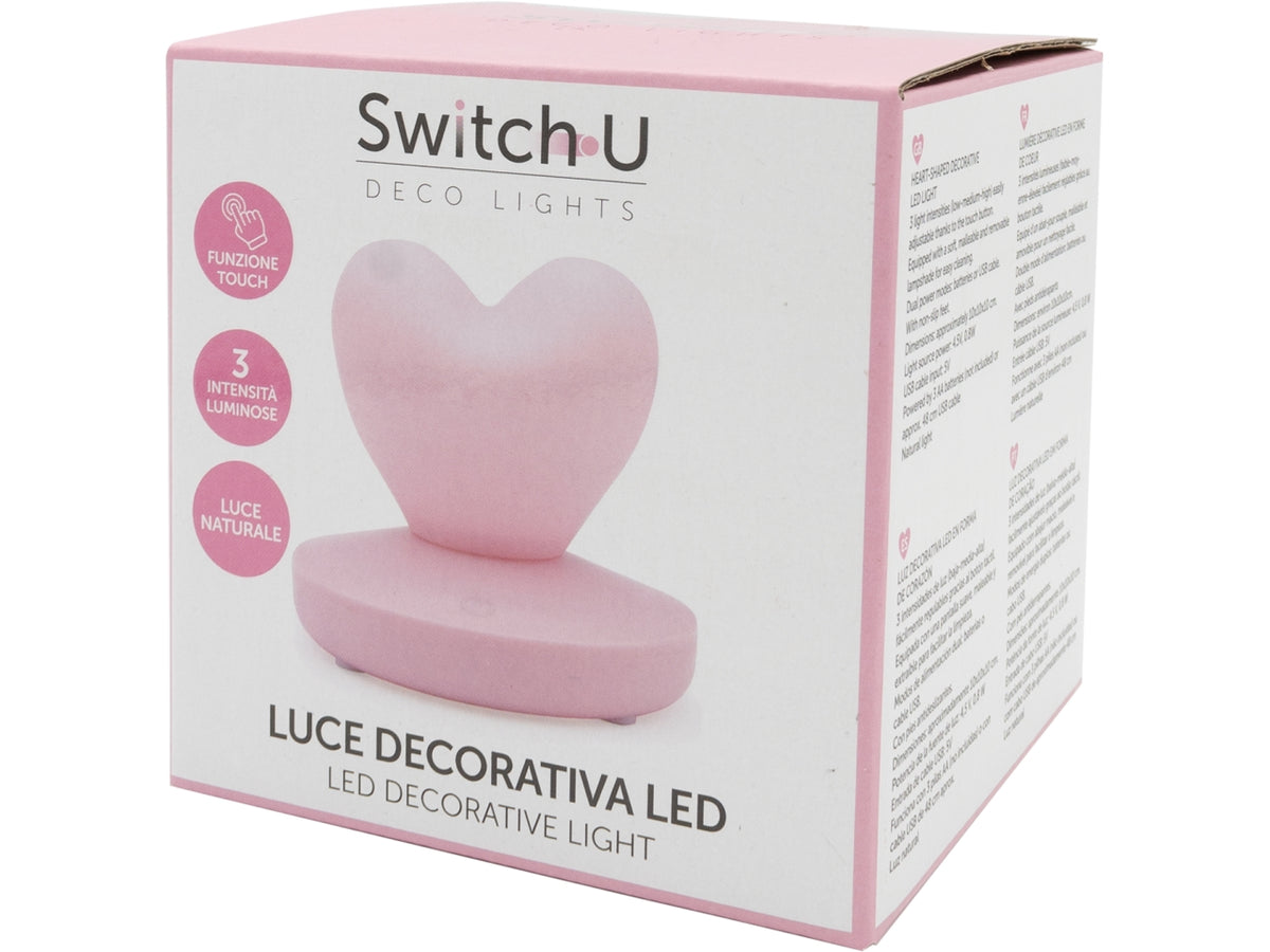 Luce notturna a led a forma di cuore rosa 10x10x10 cm - Switch U
