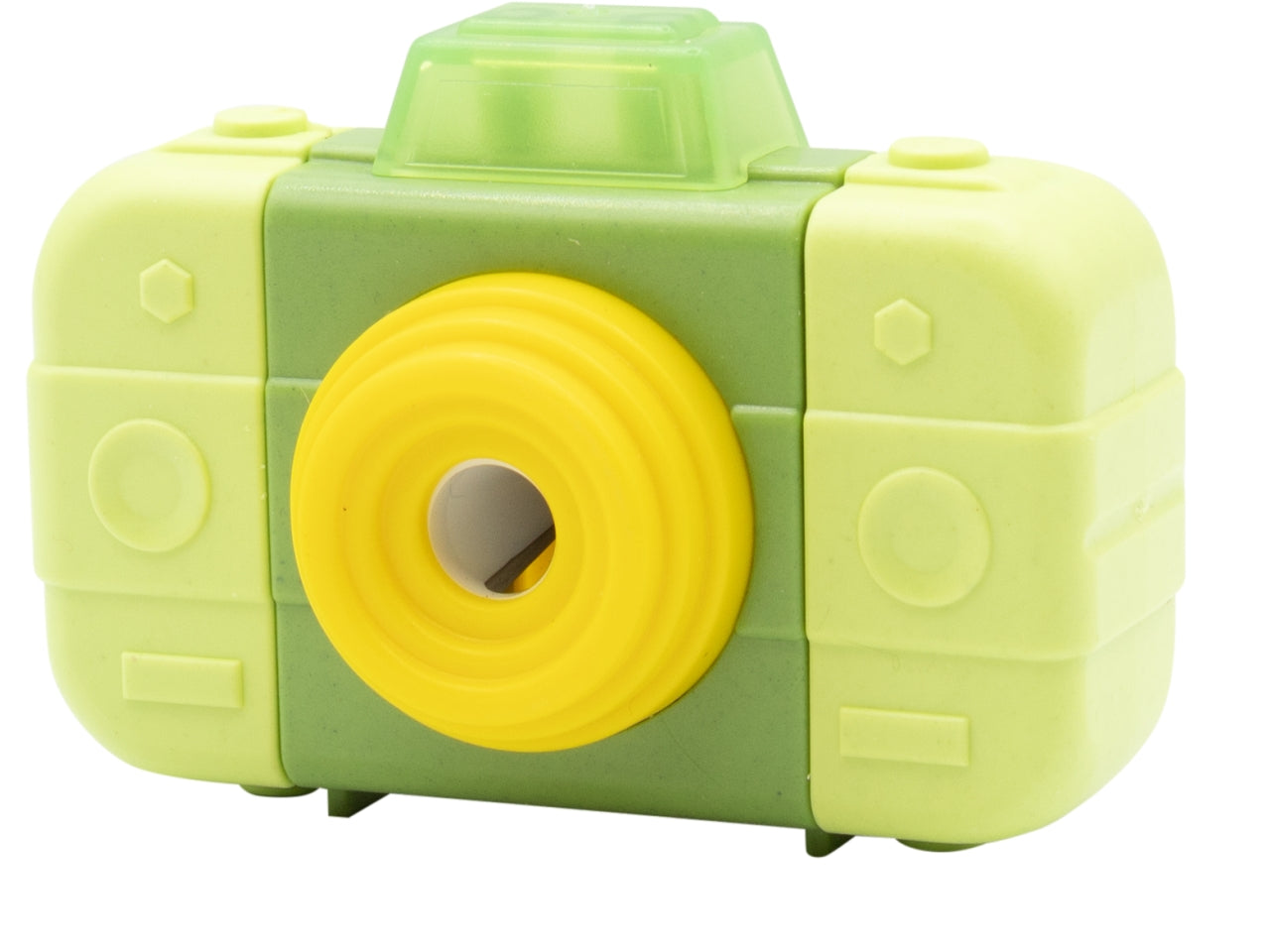 Temperamatite con gomma a forma di macchina fotografica 2 in 1