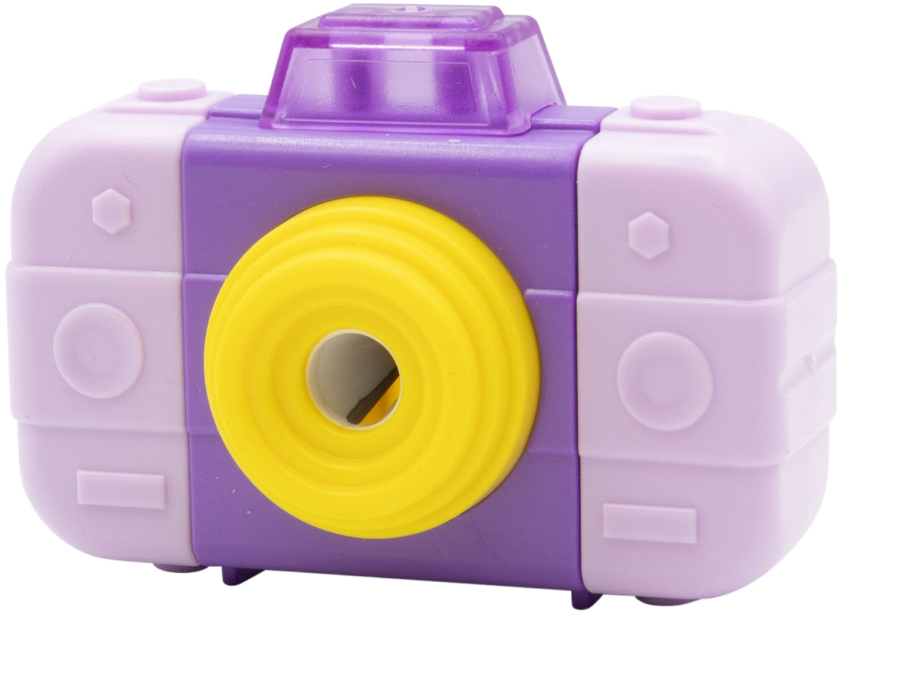 Temperamatite con gomma a forma di macchina fotografica 2 in 1