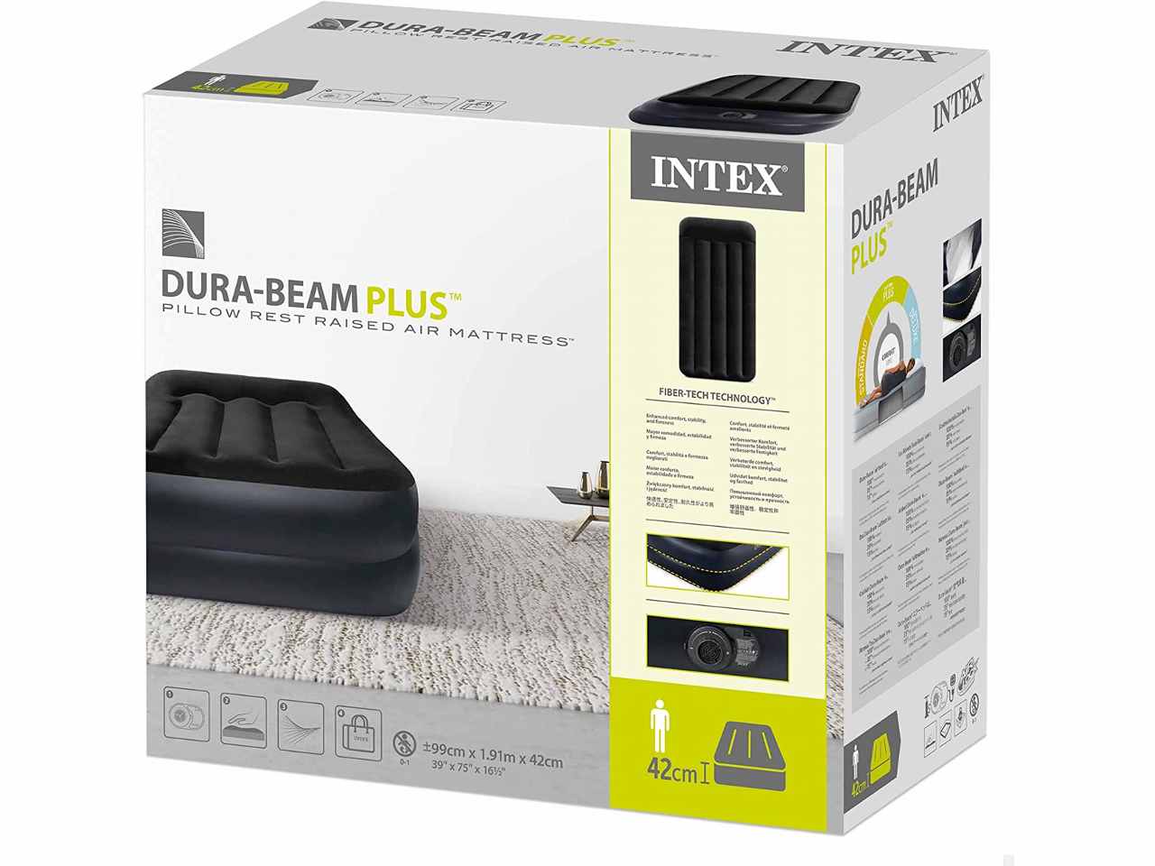 Materasso dura beam pillow rest singolo con tecnologia fiber tech e pompa elettrica incorporata 99x191x42cm