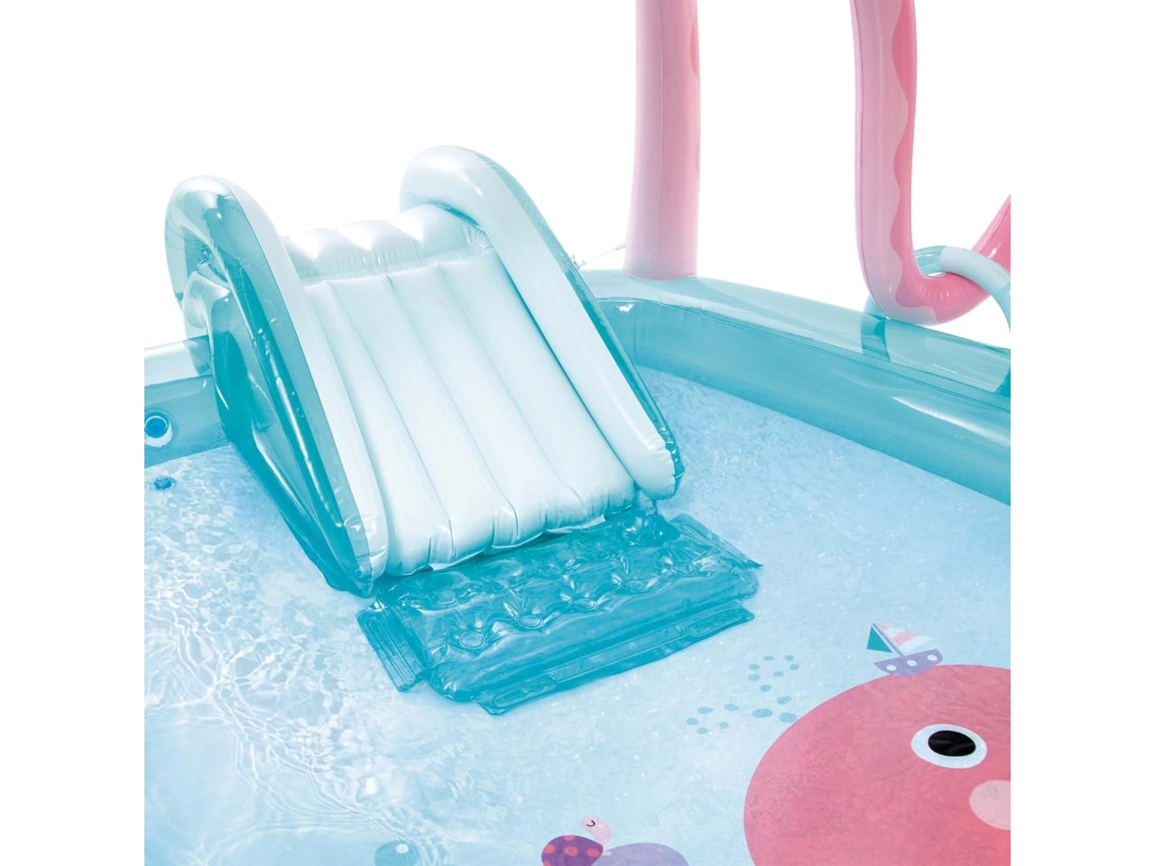 Piscina gonfiabile con polpo con gioco del lancio degli anelli e 2 anelli multicolor in vinile 234x183x150 cm - Intex