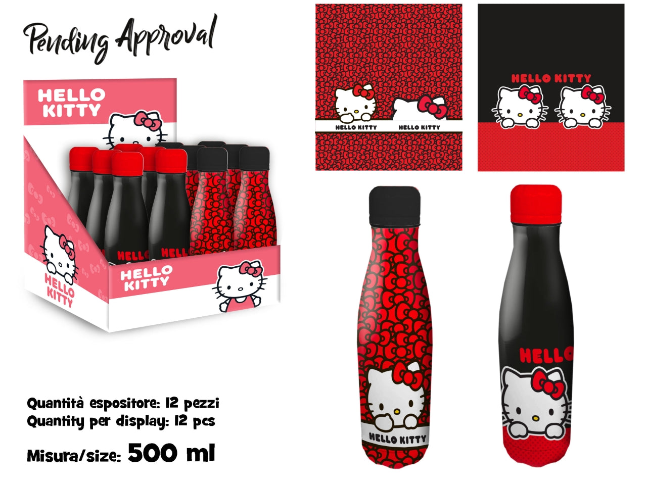 Hello Kitty borraccia termica 500 ml acciaio rosso e nero 27x7 cm - Coriex