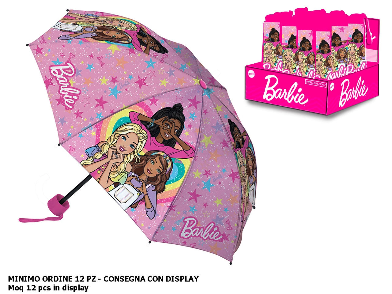 Ombrello pieghevole Barbie rosa per bambina con apertura manuale 57 cm - Coriex