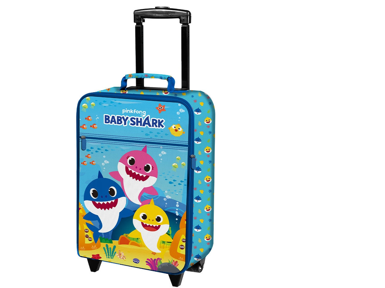 Trolley semirigido Baby Shark in poliestere azzurro capacità 20 l, 52x34x19,5 cm - Coriex