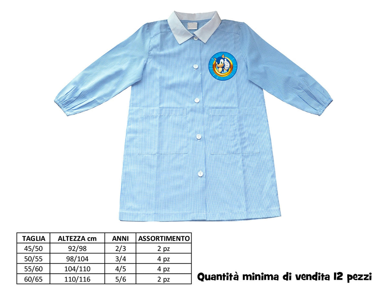 Grembiule asilo Sonic bambino azzurro vichy con colletto bianco - Coriex $