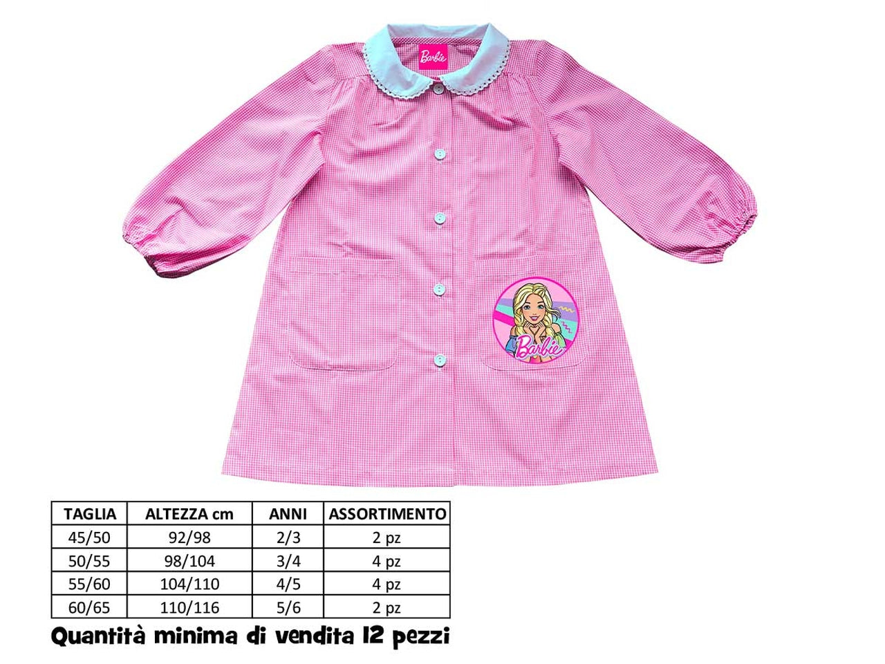 Grembiule asilo Barbie bambina rosa con colletto bianco in pizzo - Coriex $