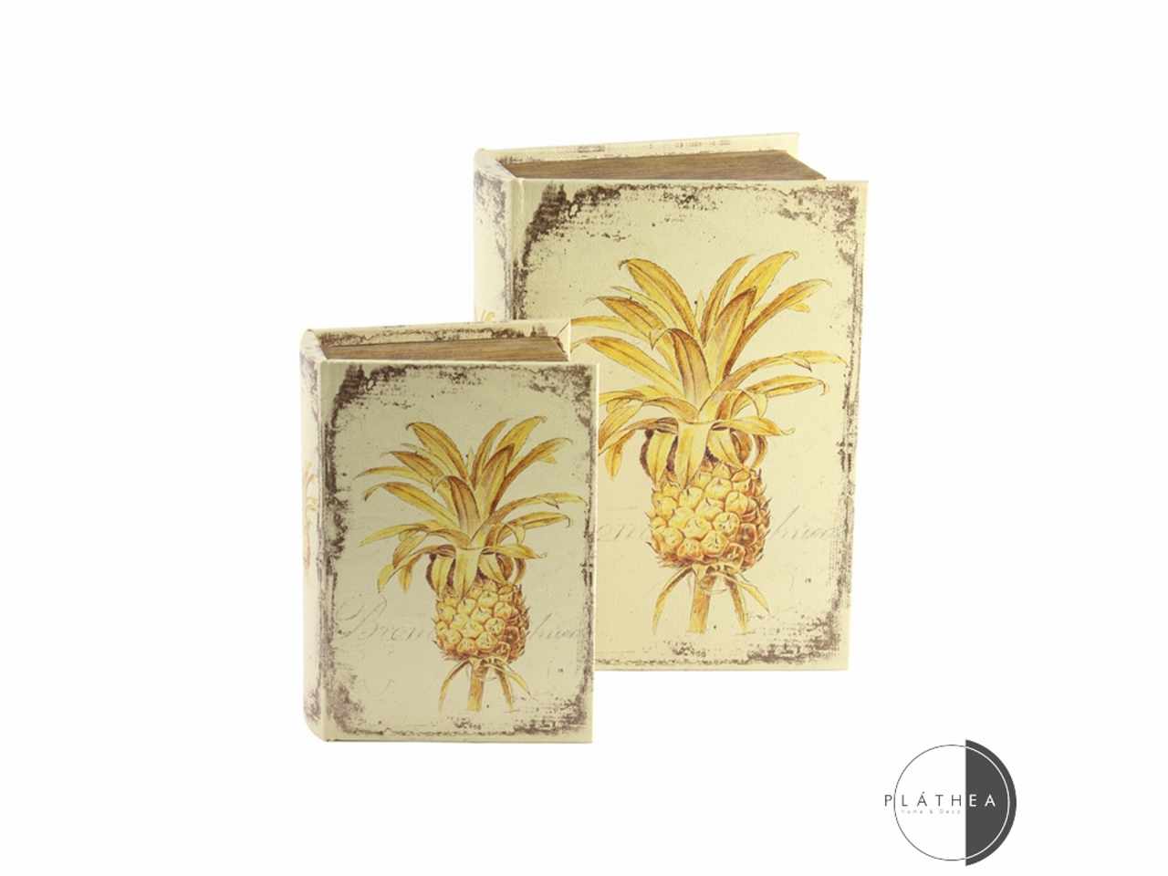 Ananas libro contenitore in legno 2 pezzi $