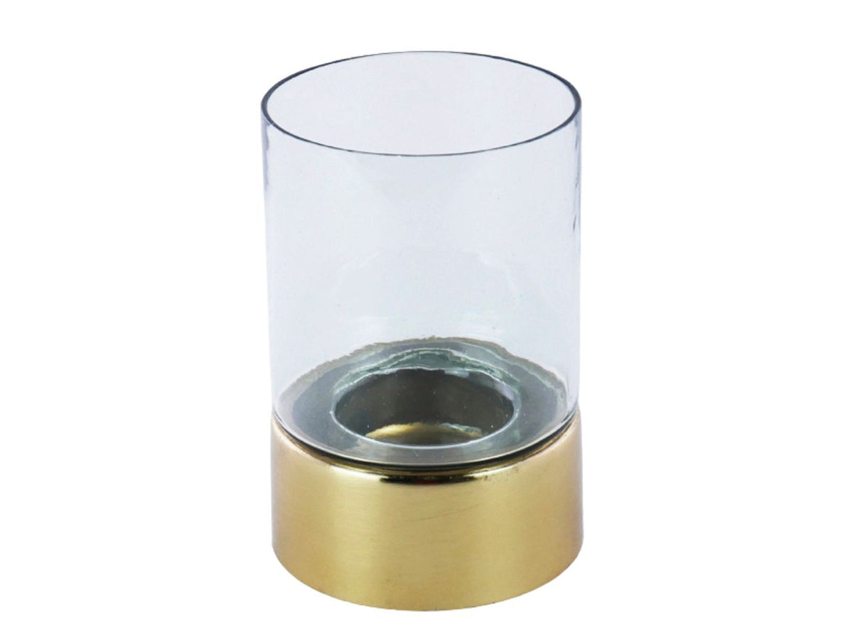 Portacandela oro d.11x16cm in vetro e metallo