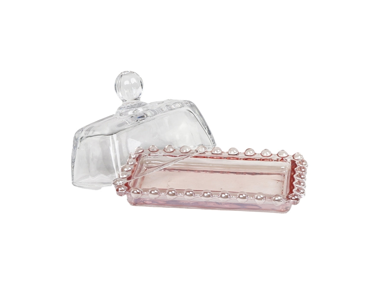 Vassoio rosa con cupola in vetro per bomboniera, moderno, ideale per idea regalo - 14x9x8cm - Plà thea
