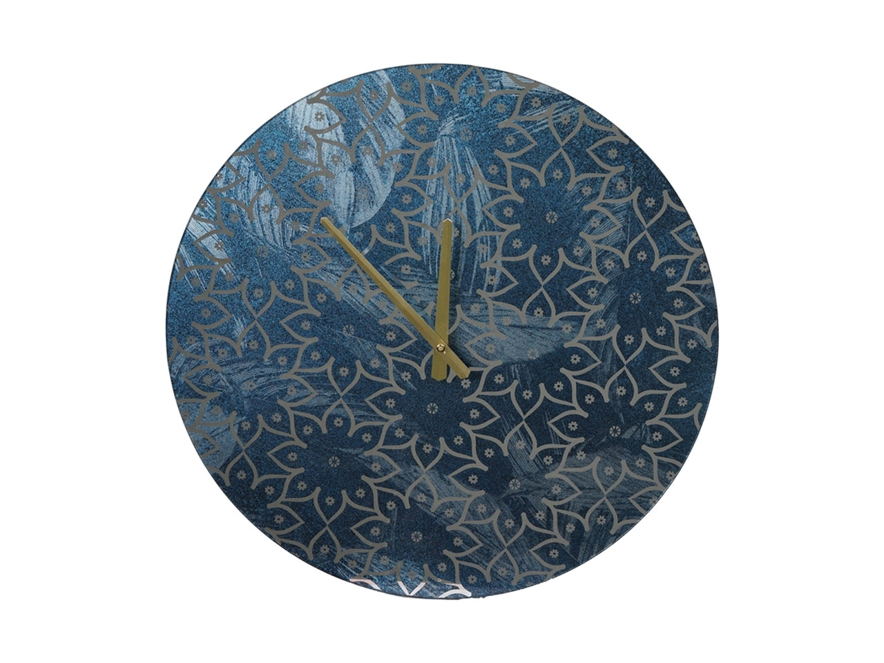 Orologio da parete moderno art decò in vetro blu, lancette dorate, analogico, a batteria - 47cm - Plà thea