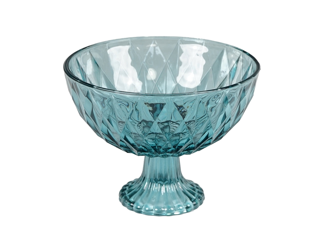 Centrotavola moderno in vetro a rilievo blu traslucido di forma semisferica con alzata - 17x13 cm - Plà thea