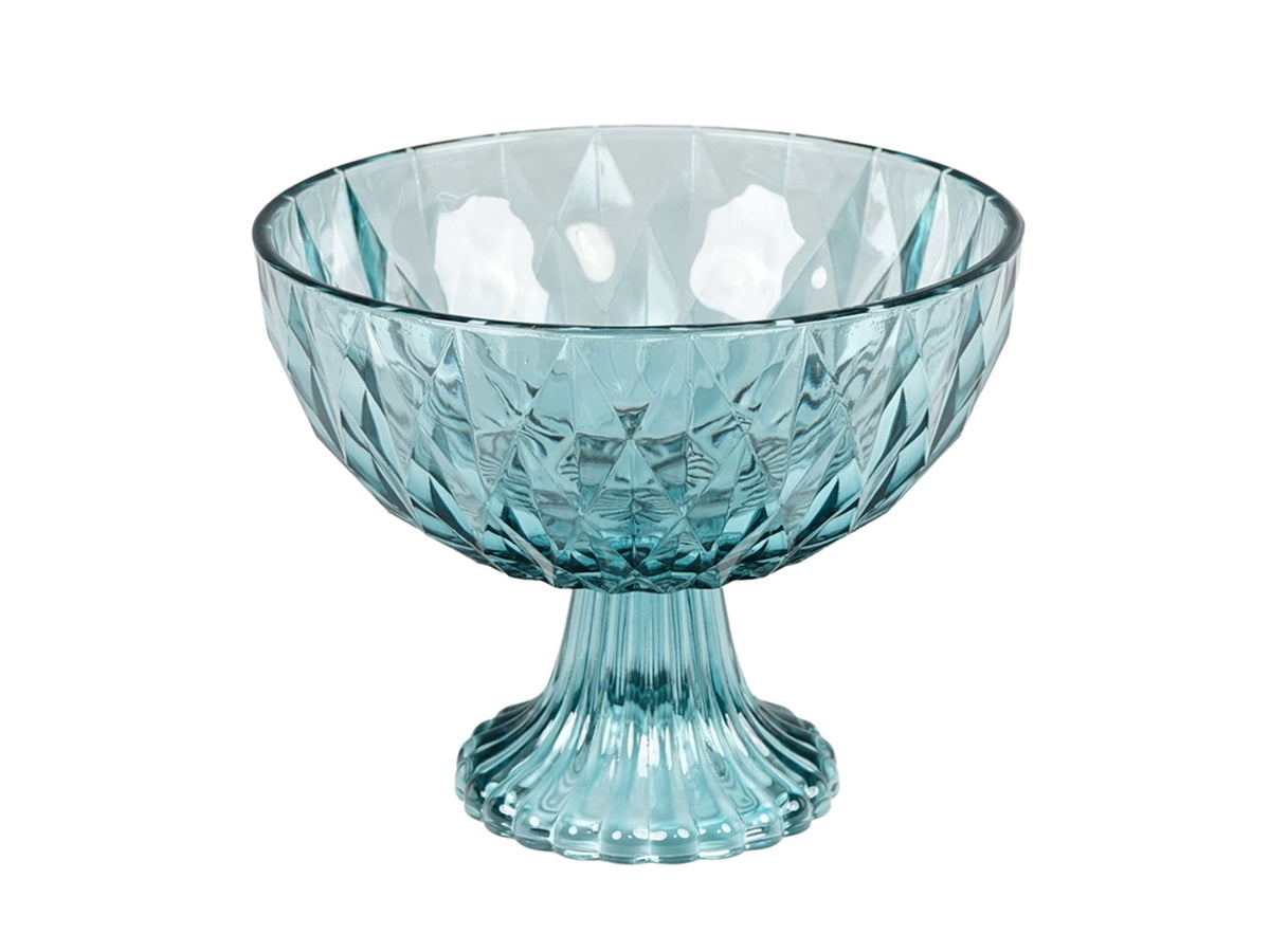 Centrotavola moderno in vetro a rilievo blu traslucido di forma semisferica con alzata - 17x22 cm - Plà thea