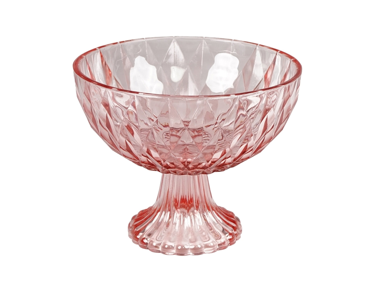 Centrotavola moderno in vetro a rilievo rosa traslucido di forma semisferica con alzata - 17x22 cm - Plà thea