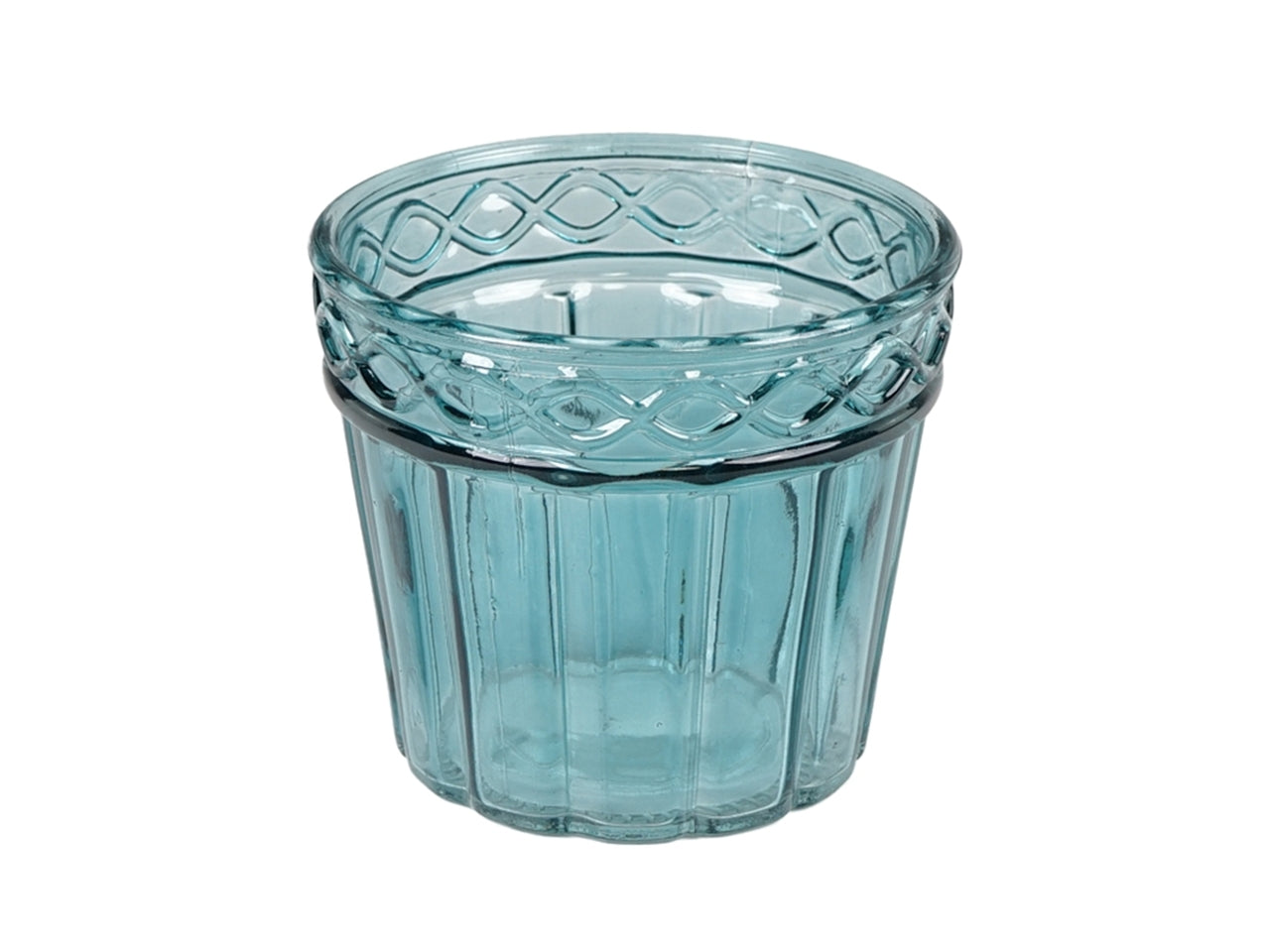 Vaso cachepot per piantine moderno in vetro blu traslucido a campana con decorazione a rilievo, uso interno - 11x10cm - Plà thea