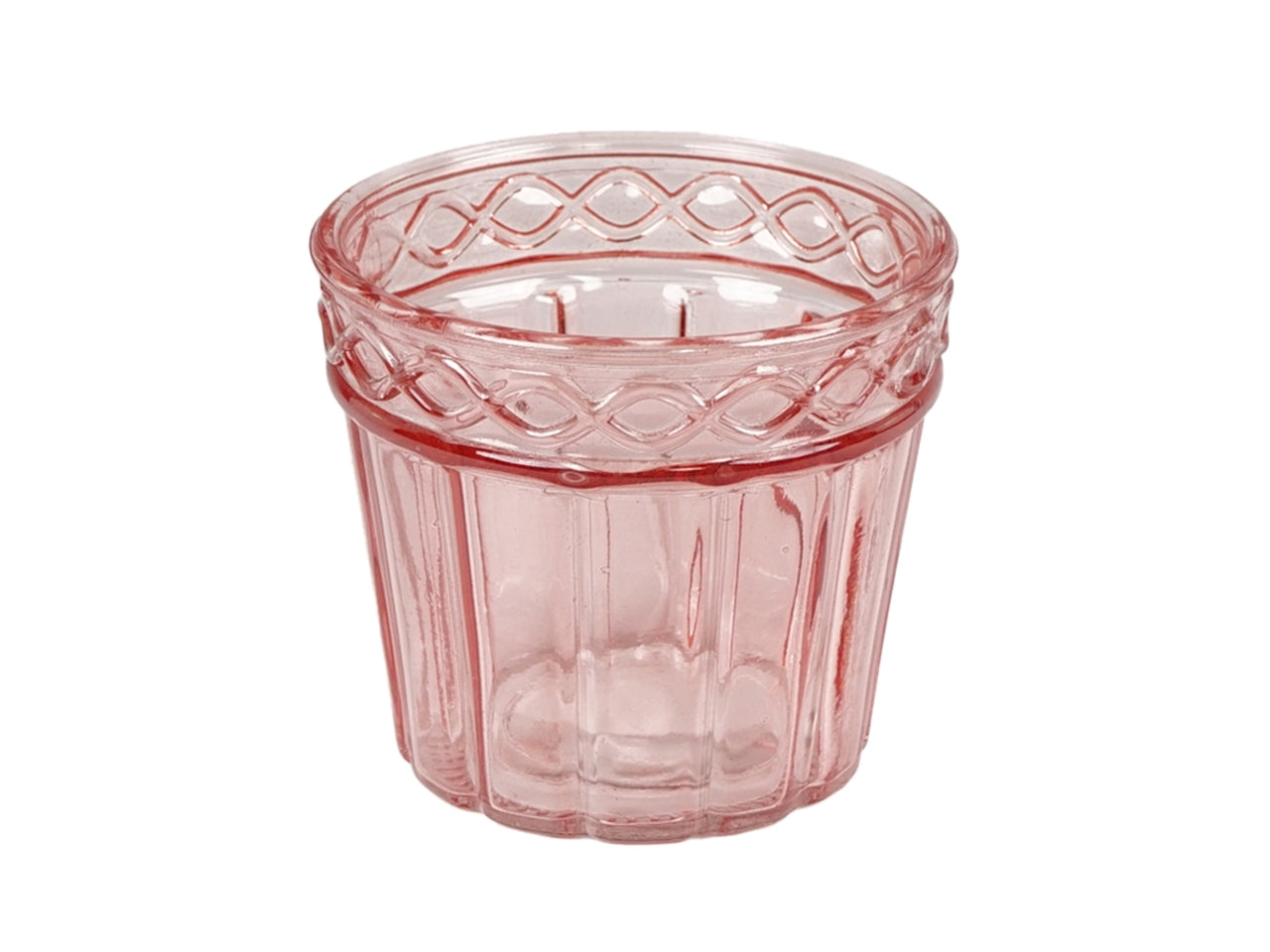 Vaso cachepot moderno per piantine in vetro rosa traslucido con decoro a rilievo - ideale per interno/esterno - 11x10cm - Plà thea