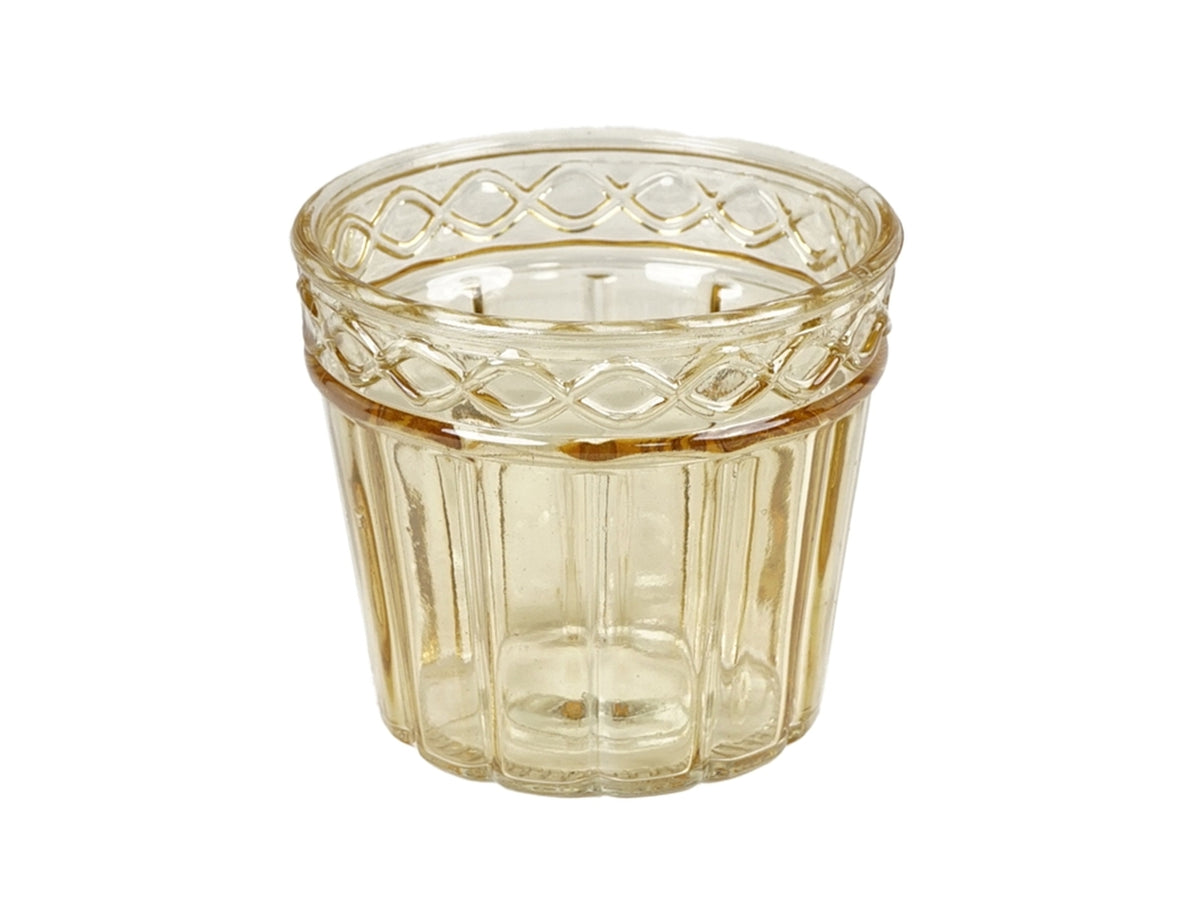 Vaso cachepot per piantine moderno in vetro giallo traslucido a campana con decorazione a rilievo, uso interno - 11x10cm - Plà thea