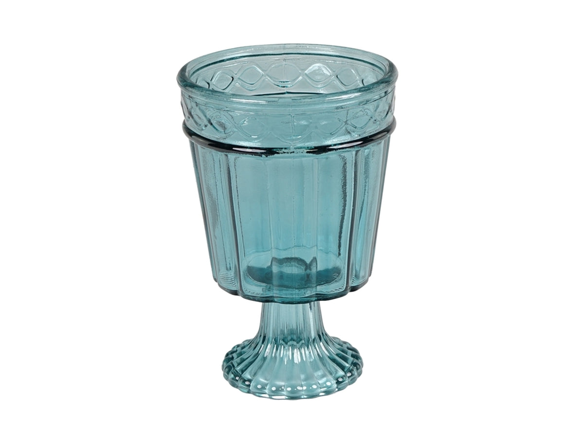 Centro tavola classico in vetro blu traslucido, forma bicchiere per uso interno/esterno - 18x12 cm - Plà thea