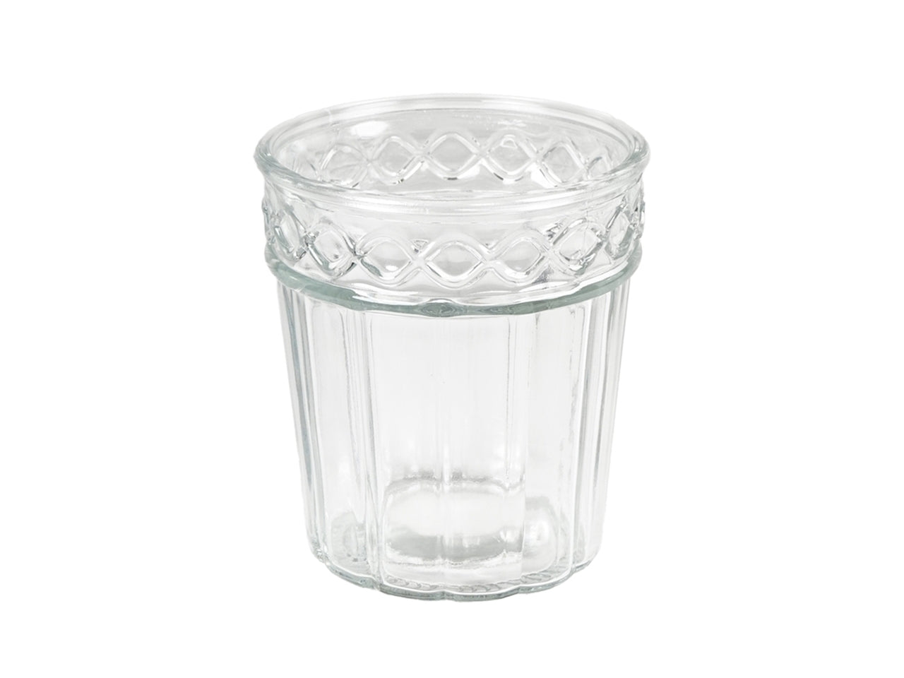 Vaso cachepot moderno in vetro trasparente cilindrico con decorazione a rilievo - 13x15 cm - Plà thea