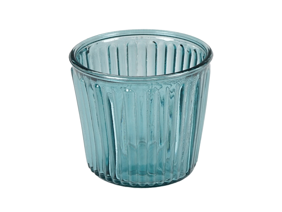 Vaso cachepot moderno per piantine in vetro blu traslucido con decoro a rilievo - ideale per interno/esterno - 11x10 cm - Plà thea