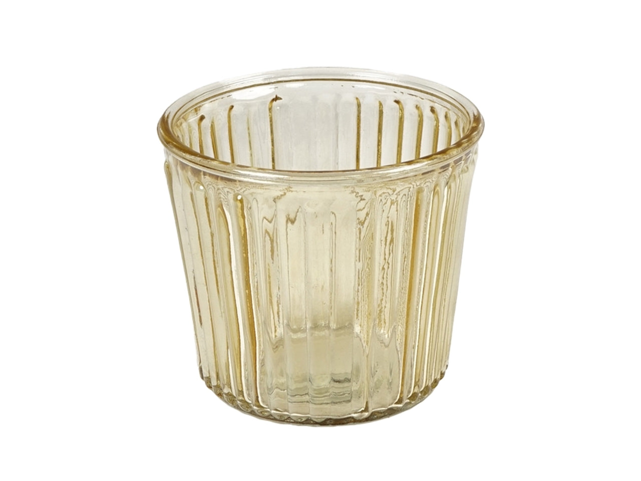 Vaso cachepot per piantine in vetro giallo traslucido con decoro a rilievo, per interno/esterno - d.11x10 cm - Plà thea