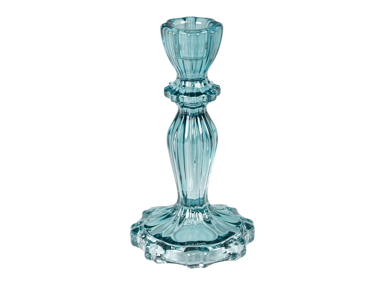 Portacandela classico in vetro blu traslucido con decorazione a rilievo - 16x8 cm - Plà thea