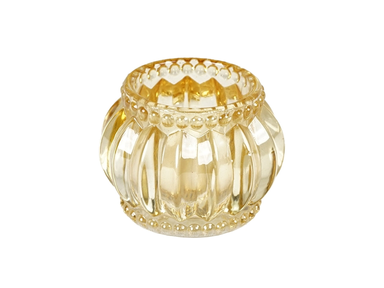 Porta tealight classico in vetro giallo traslucido con decorazione a rilievo - 6x5 cm per tealight 3,8 cm - Plà thea