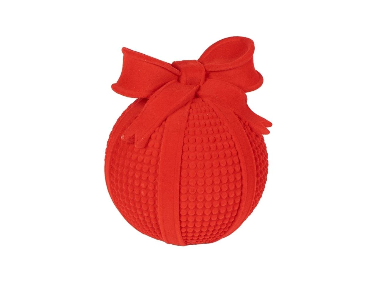 Palla d.9x11cm in resina con fiocco decorativo-rossa