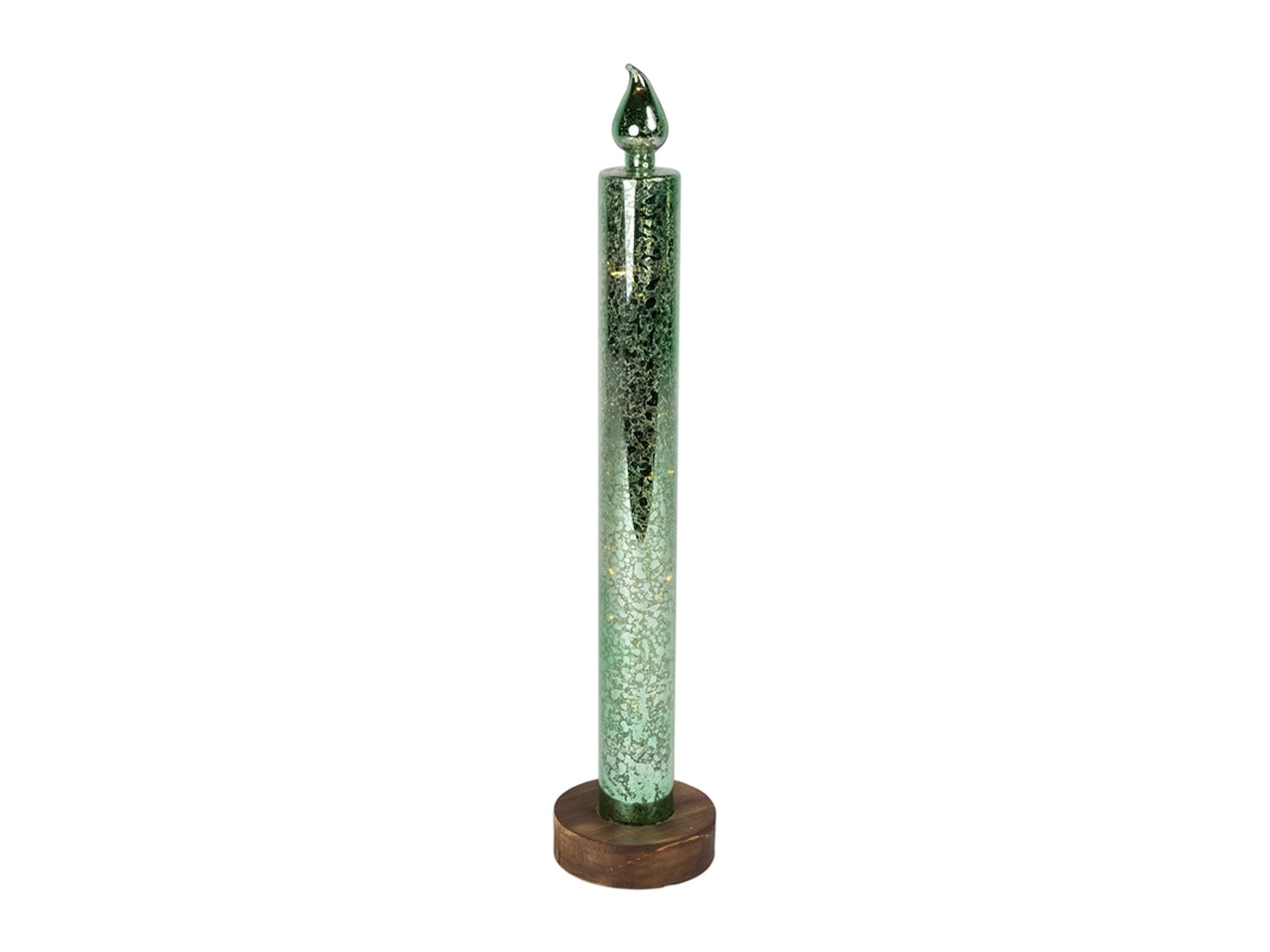 Candela in vetro d.8x40cm con base e led-verde