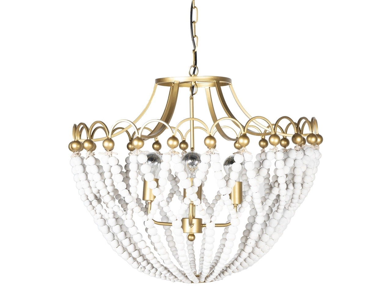 Lampadario soggiorno boho in legno e metallo bianco e dorato 71x52/120 cm â Plà thea