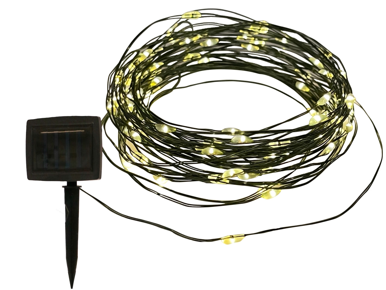 Catena luminosa miniled bianco caldo con pannello solare su filo di rame verde modellabile, 10 m - Giocoplast