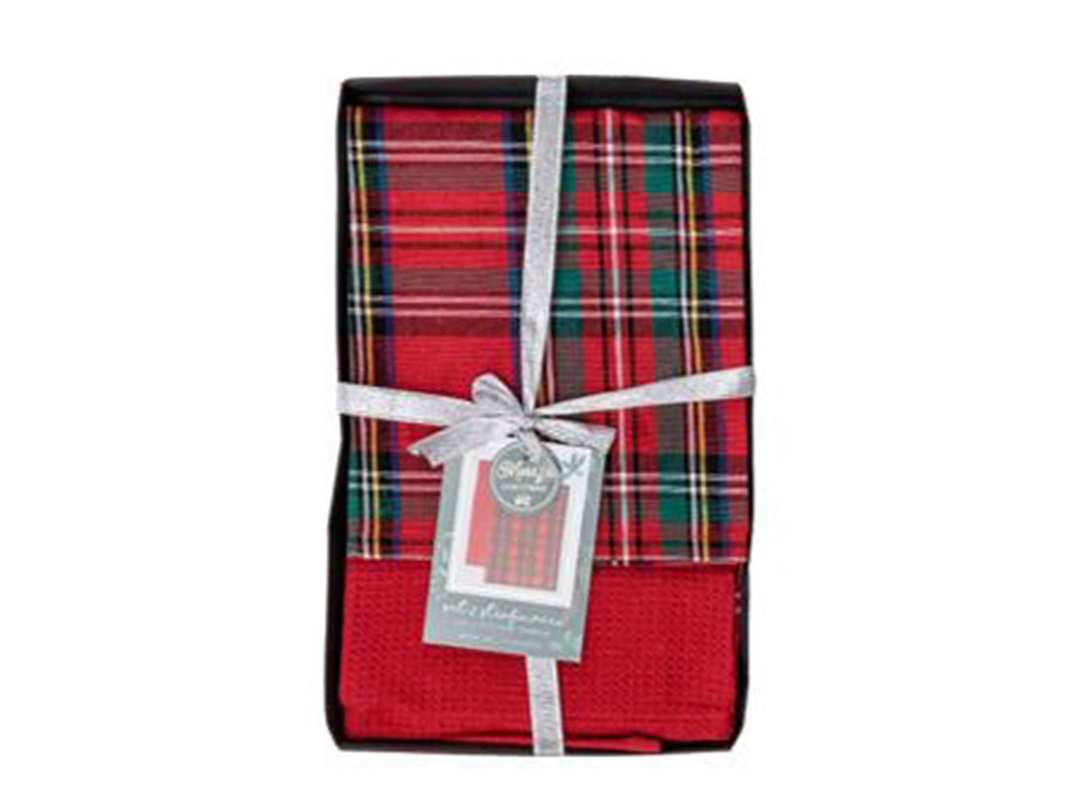 Set di 2 strofinacci natalizi tartan e lurex - disponibile in diversi assortimenti