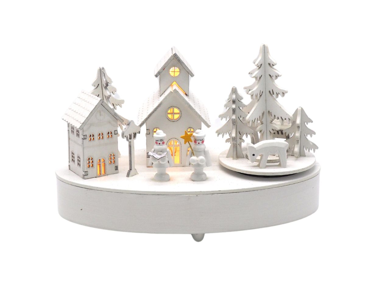 Carillon con paesaggio natalizio in legno bianco con luci 15x21,5x11 cm - Creare Italia