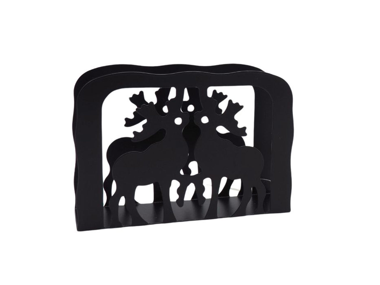 Porta tovaglioli natalizio in metallo nero e bianco con decoro renne 10x13,5x4 cm - Creare Italia