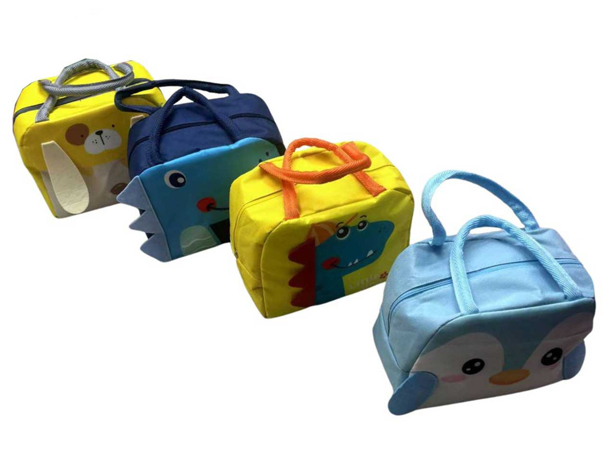 Borsa in tessuto con manici decorazione animali in 4 assortimenti