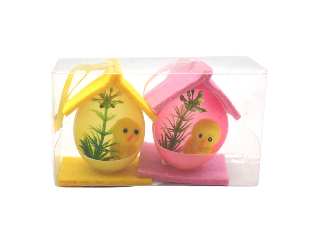 Pulcini con uovo/casetta h.7,5cm set 2 pulcini