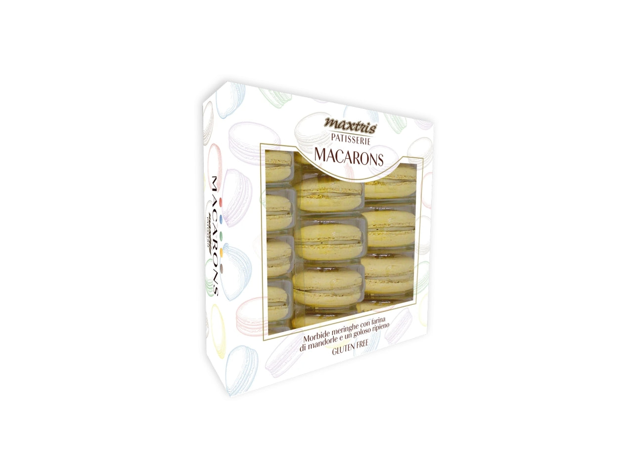 Macarons Maxtris Box al gusto Limone per bomboniere - Giallo - 15 pezzi - 234gr