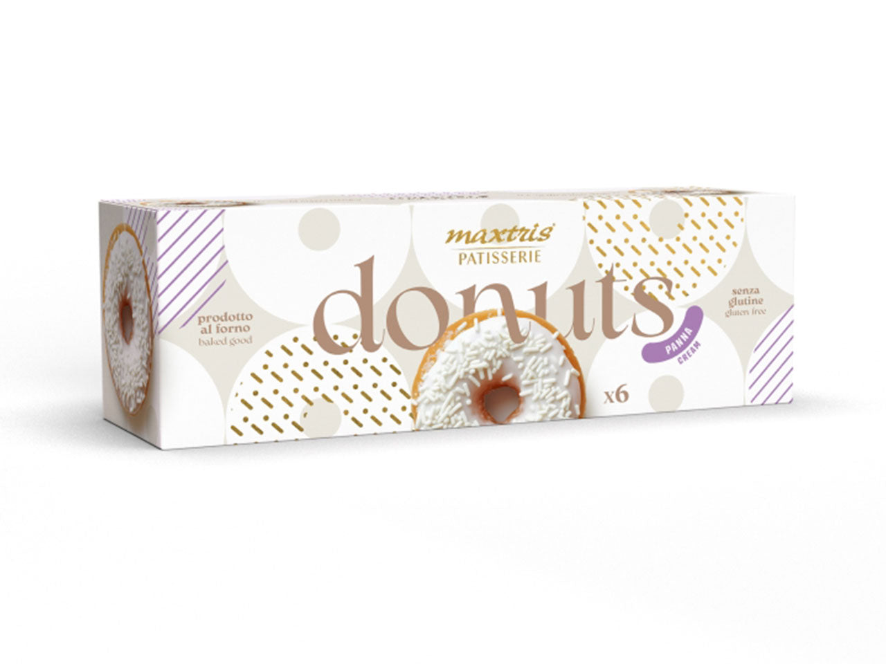 Donuts ciambelle alla panna senza glutine, in scatola da 6 pezzi confezionati singolarmente - Maxtris