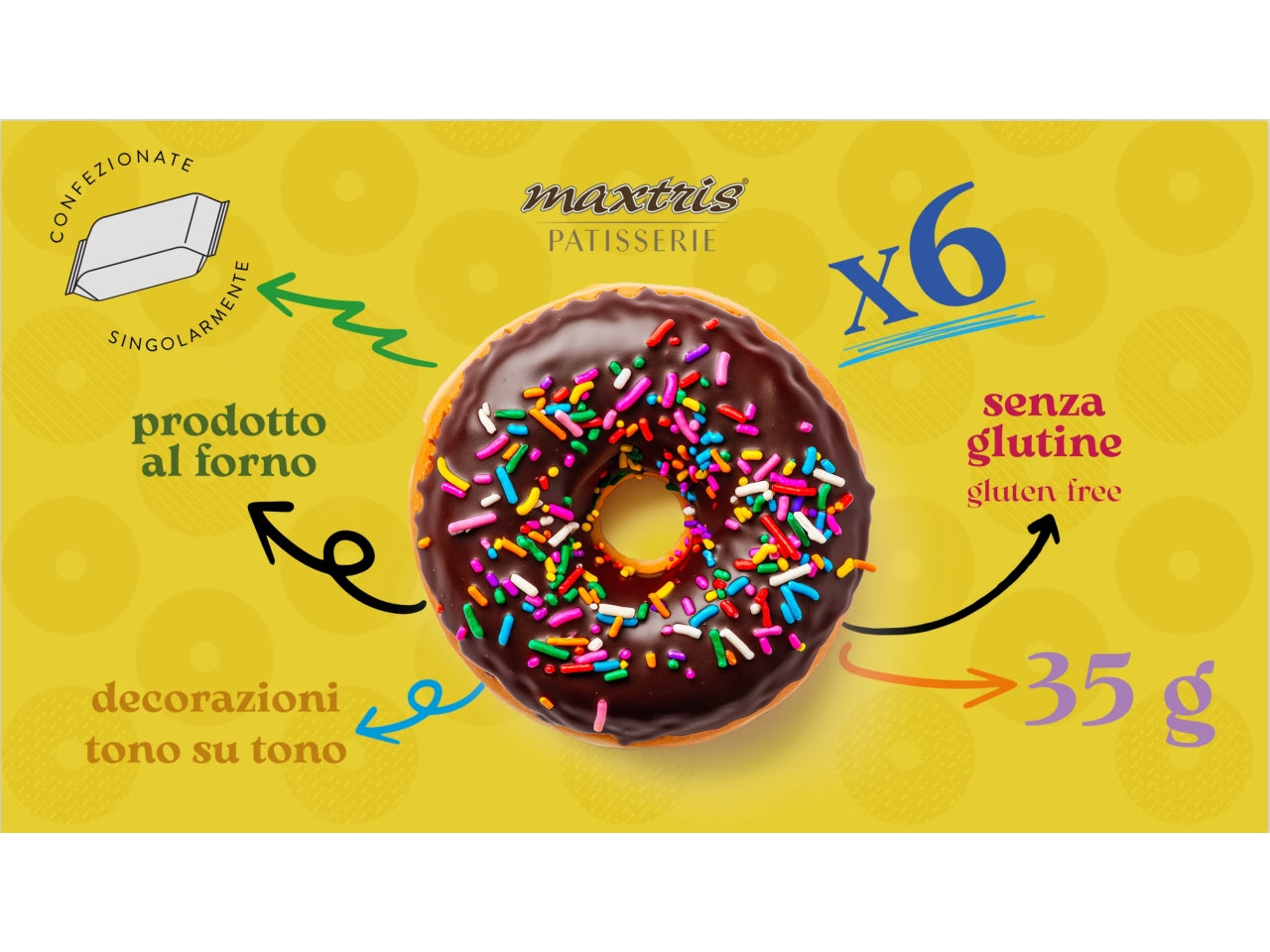 Donuts ciambelle al cacao senza glutine, in scatola da 6 pezzi confezionati singolarmente - Maxtris