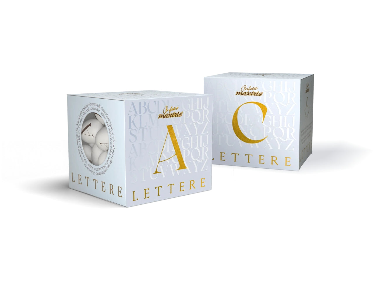 Confetti Lettere cioccomandorla bianchi, lettera F, scatola da 200g - Maxtris