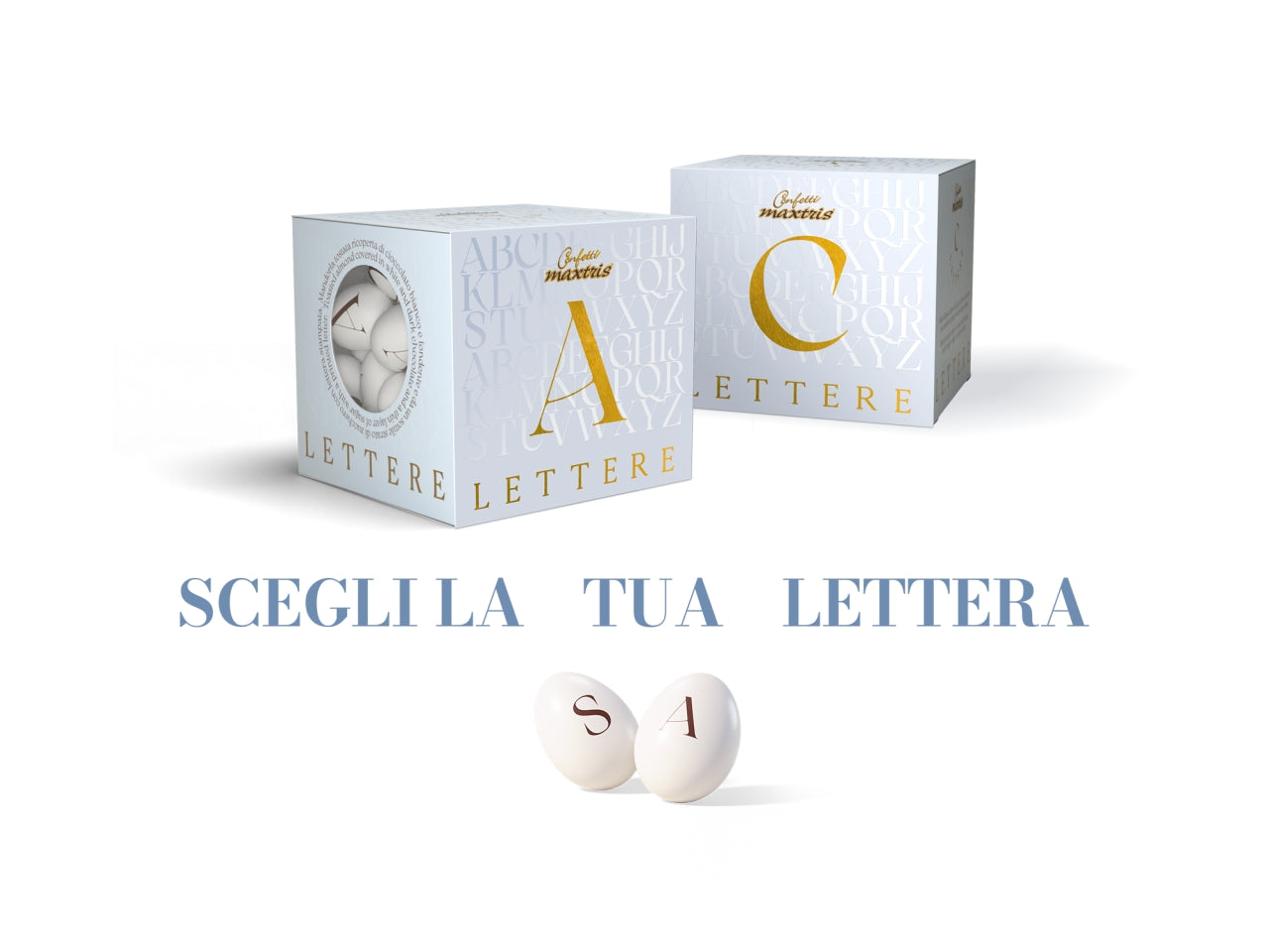 Confetti Lettere cioccomandorla bianchi, lettera F, scatola da 200g - Maxtris