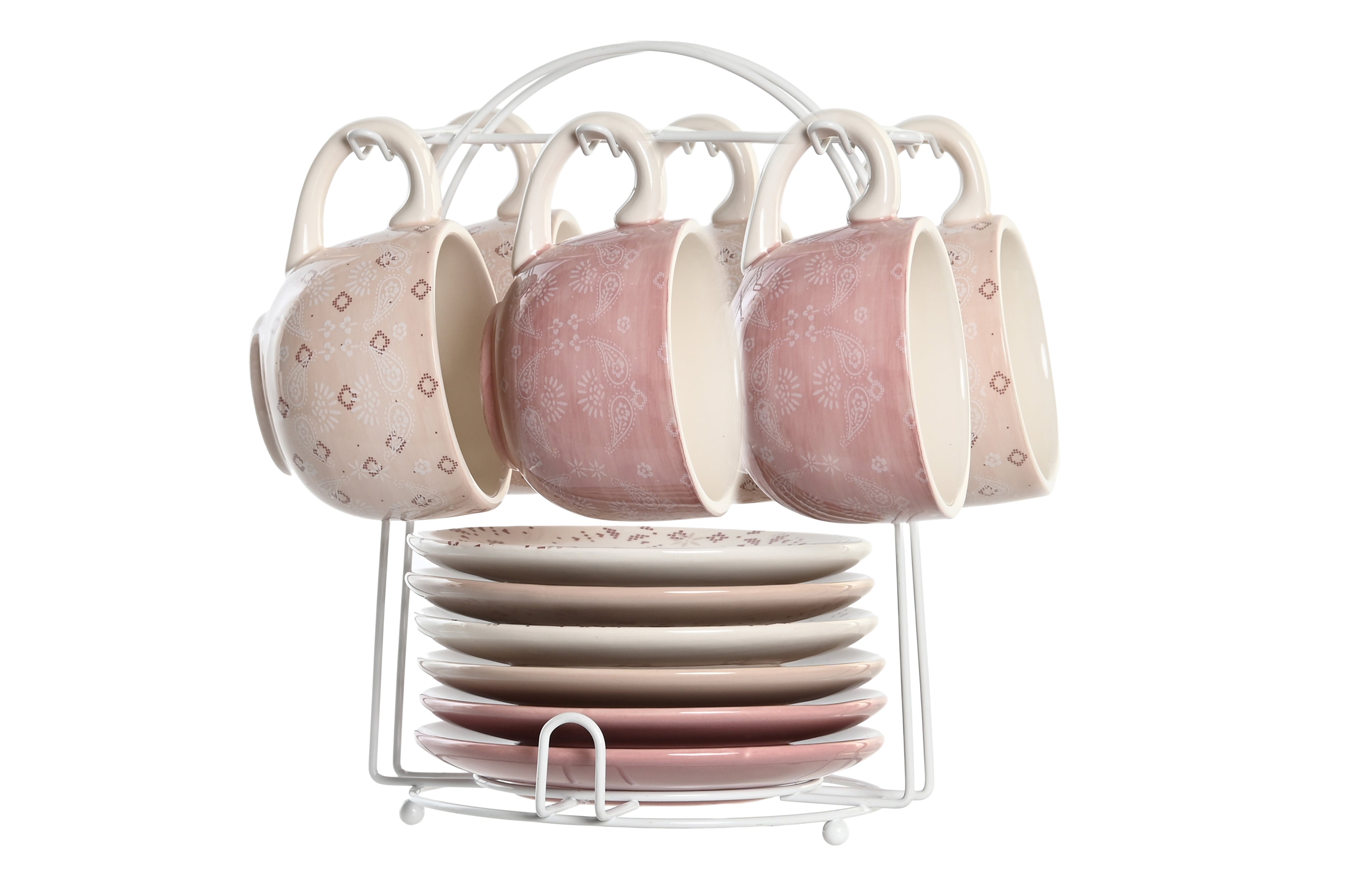 Caffè set da 6 tazzine e 6 piattini dolomite struttura in metallo 23x20x20cm 180ml colore rosa