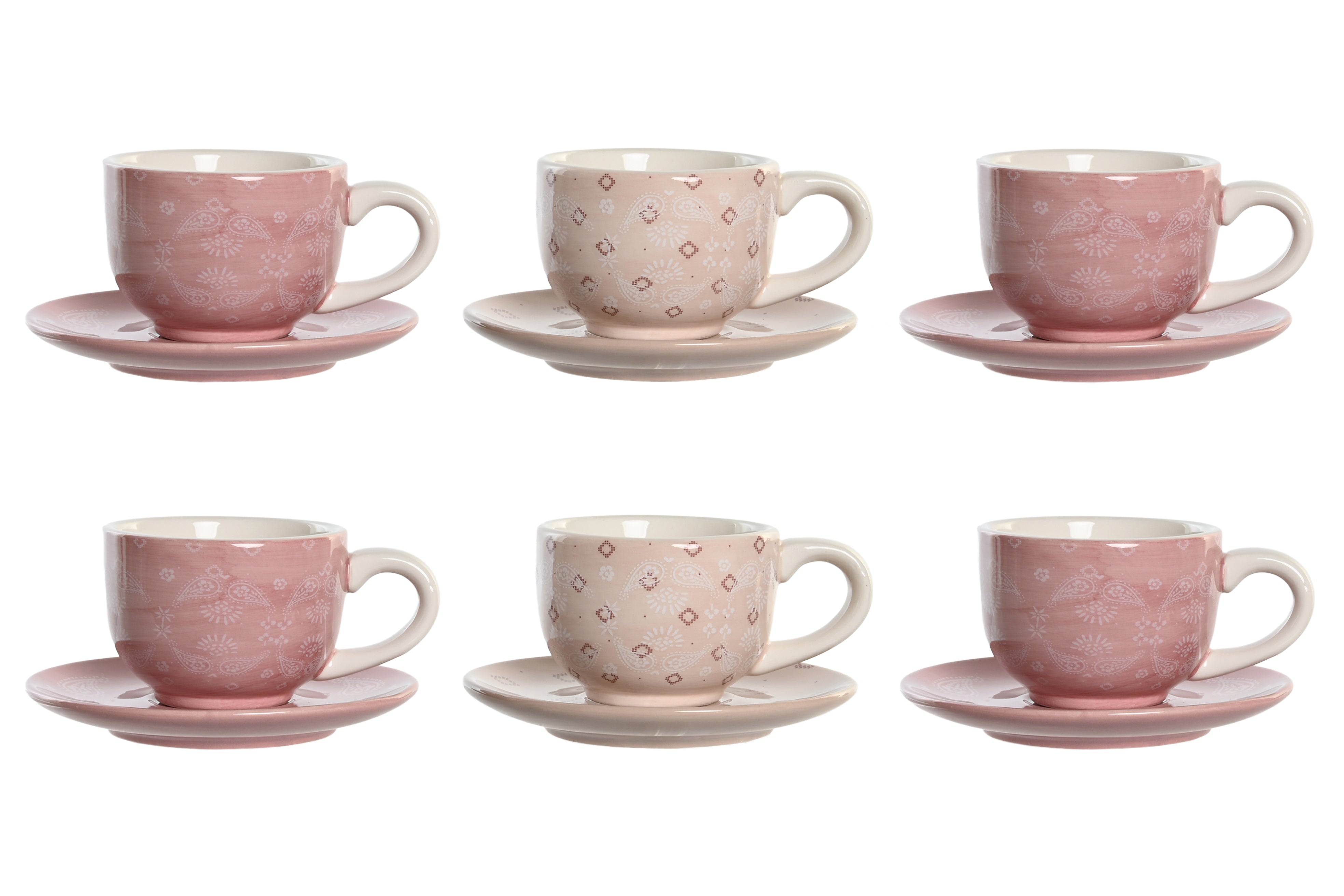 Caffè set da 6 tazzine e 6 piattini dolomite struttura in metallo 23x20x20cm 180ml colore rosa