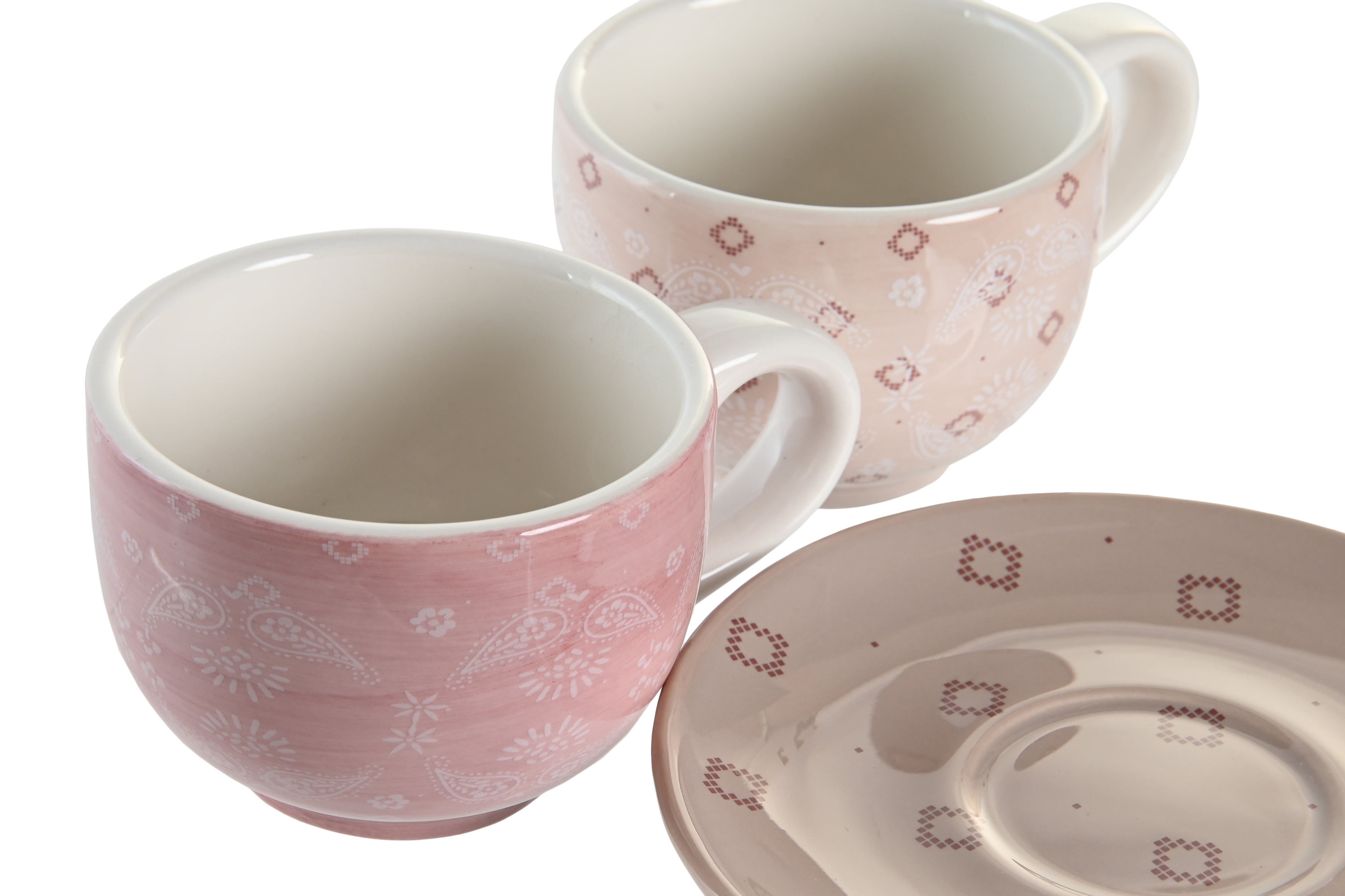 Caffè set da 6 tazzine e 6 piattini dolomite struttura in metallo 23x20x20cm 180ml colore rosa