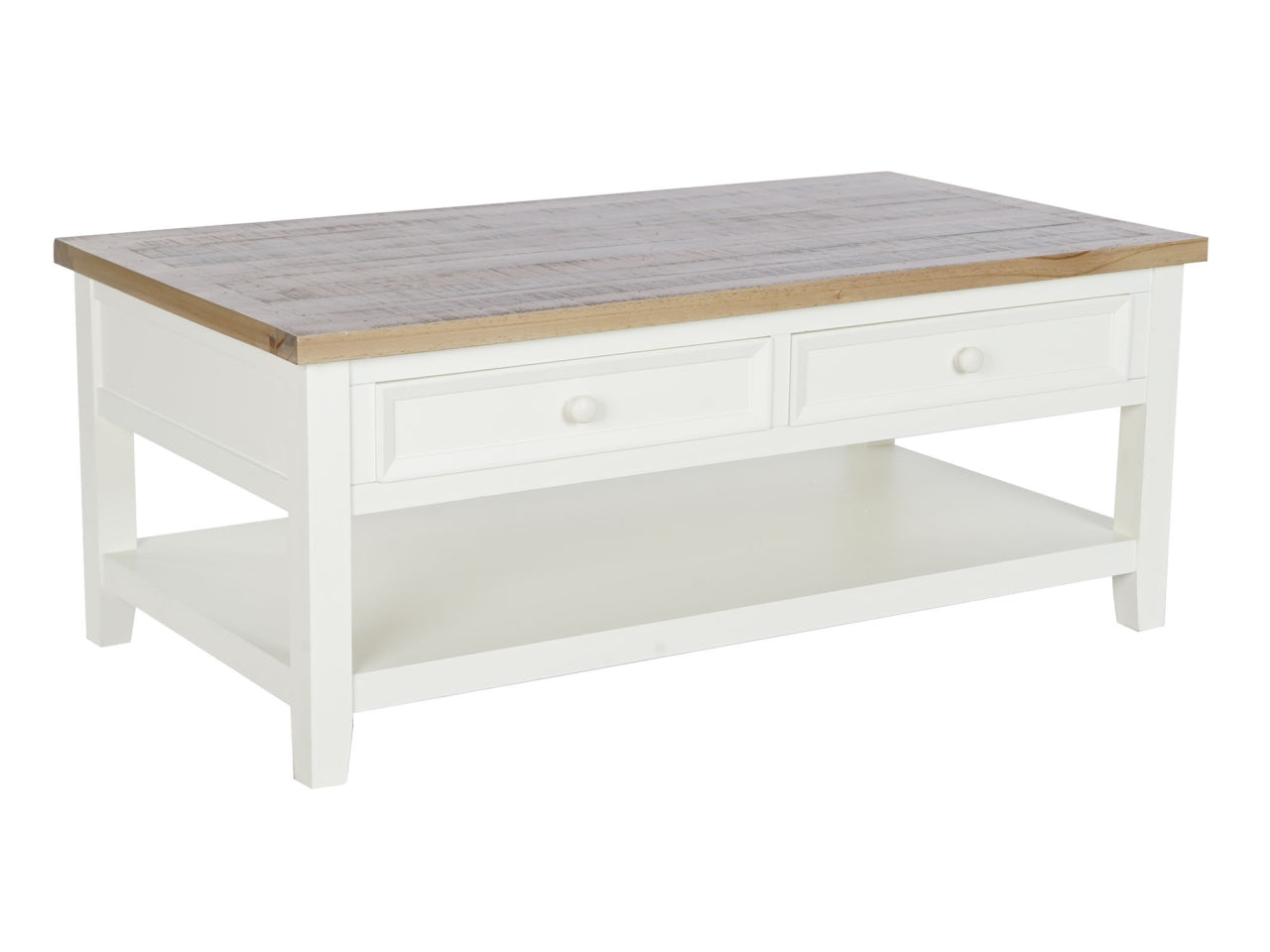 Mesa cafe in paulownia misura 114x60x46cm con 2 cassetti colore beige