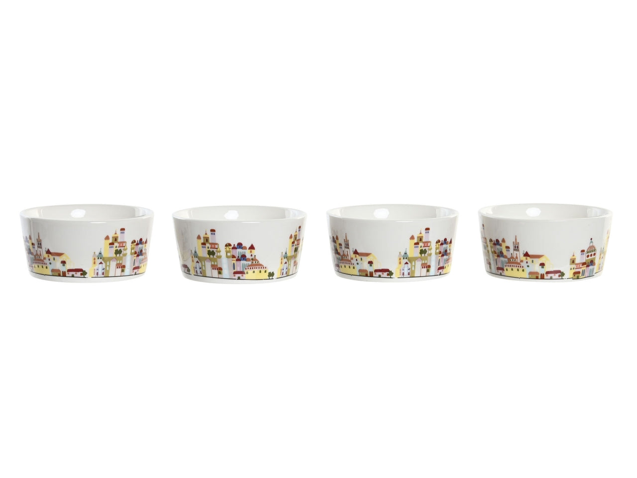 Ciotole per aperitivo in gres porcellana e bambù multicolor in stile contemporaneo, vassoio con 4 ciotole - Item