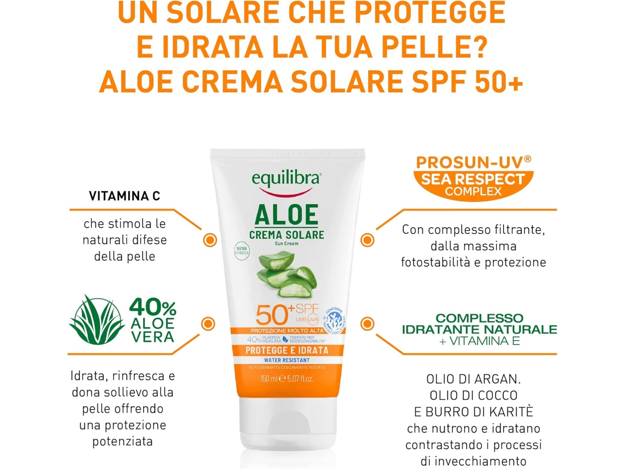 Equilibra crema solare aloe spf 50+ 150ml