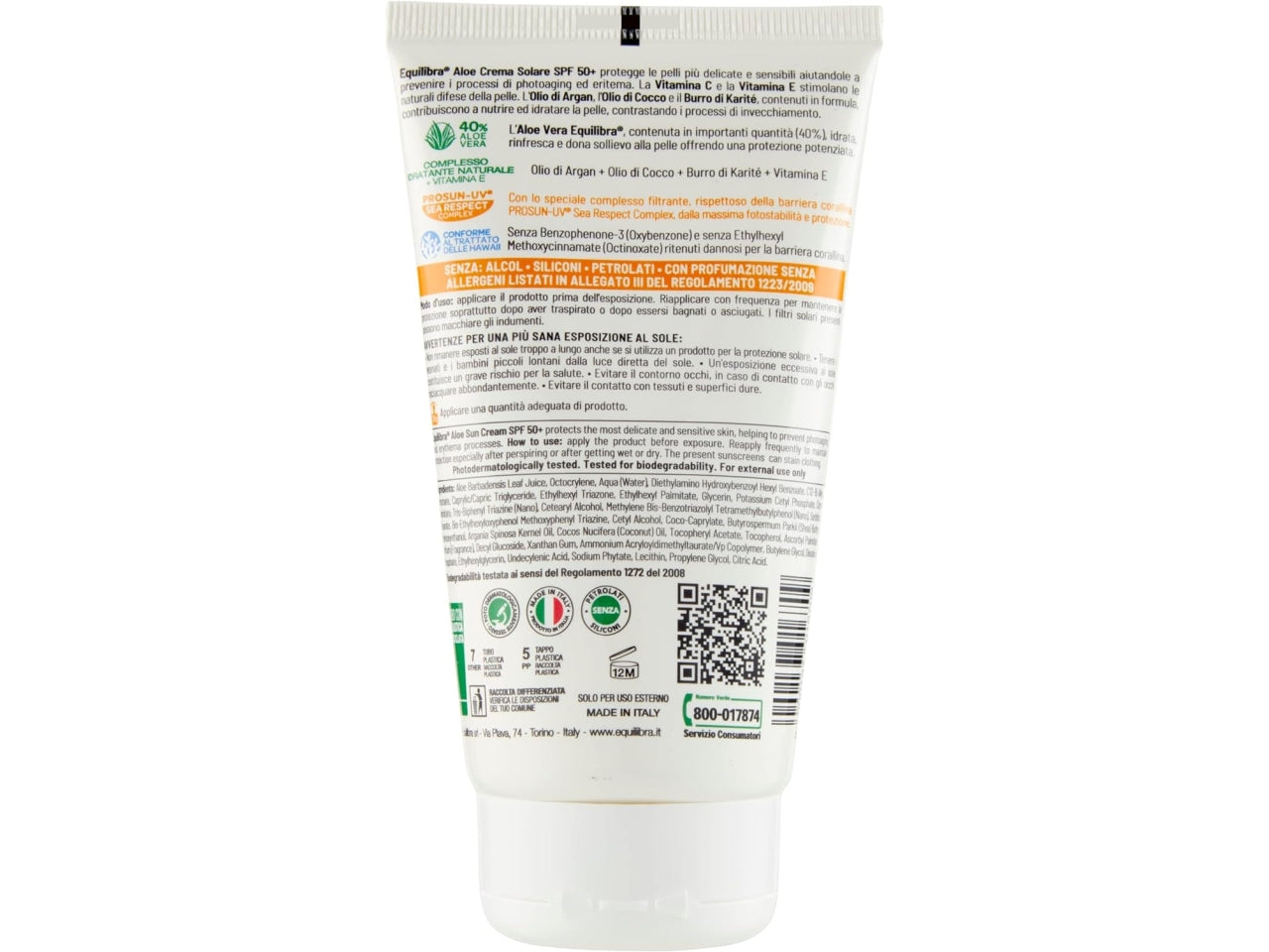 Equilibra crema solare aloe spf 50+ 150ml